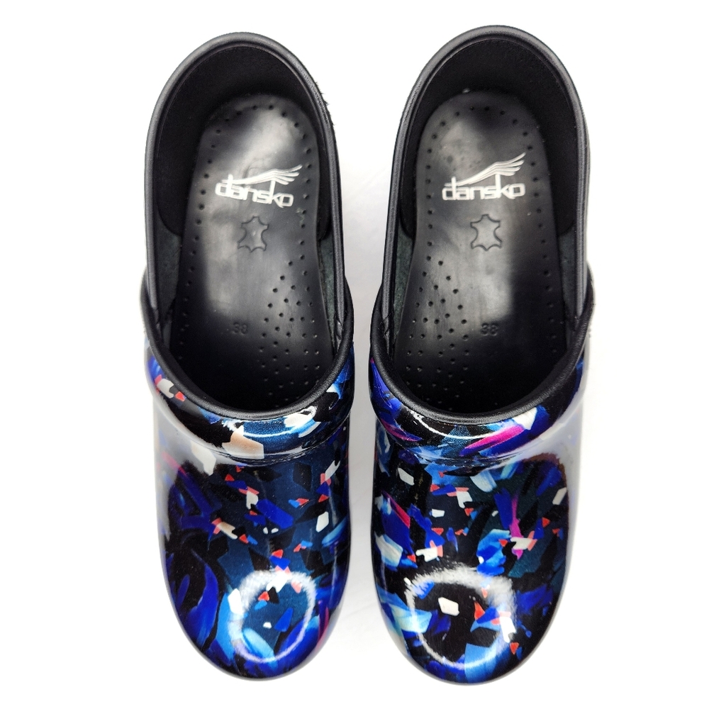 Dansko Women's Metallic Floral Clogs - Black and Blue 7.5-8 - Picture 2 of 7